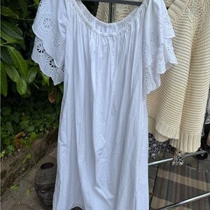 Merlette Size Small White Off-Shoulder Dress with Eyelet Sleeves